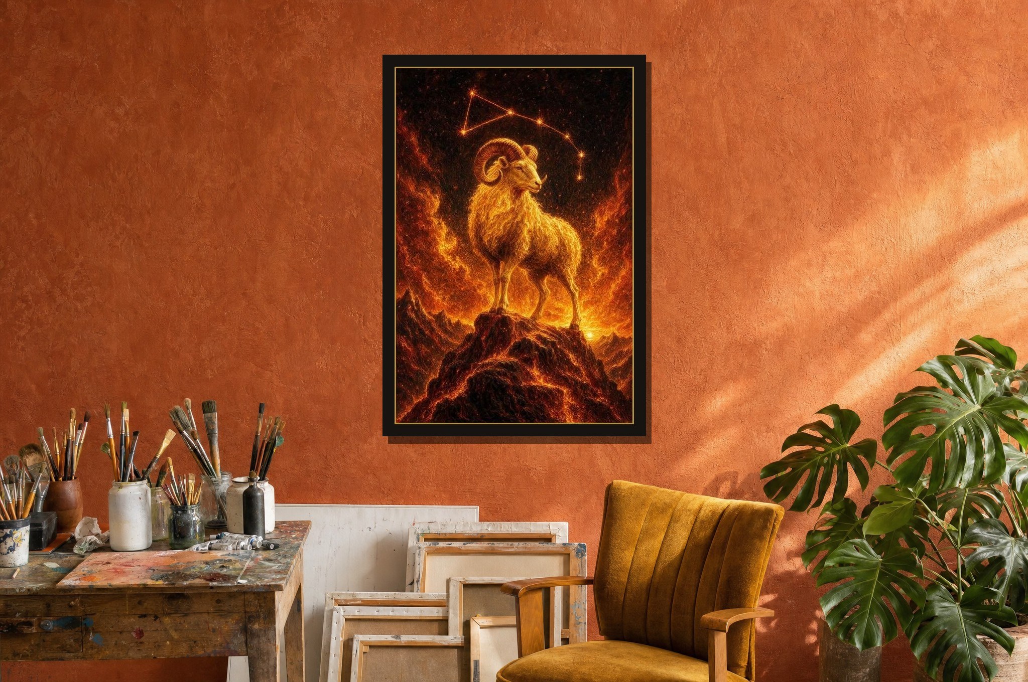 Aries hanging framed in a room