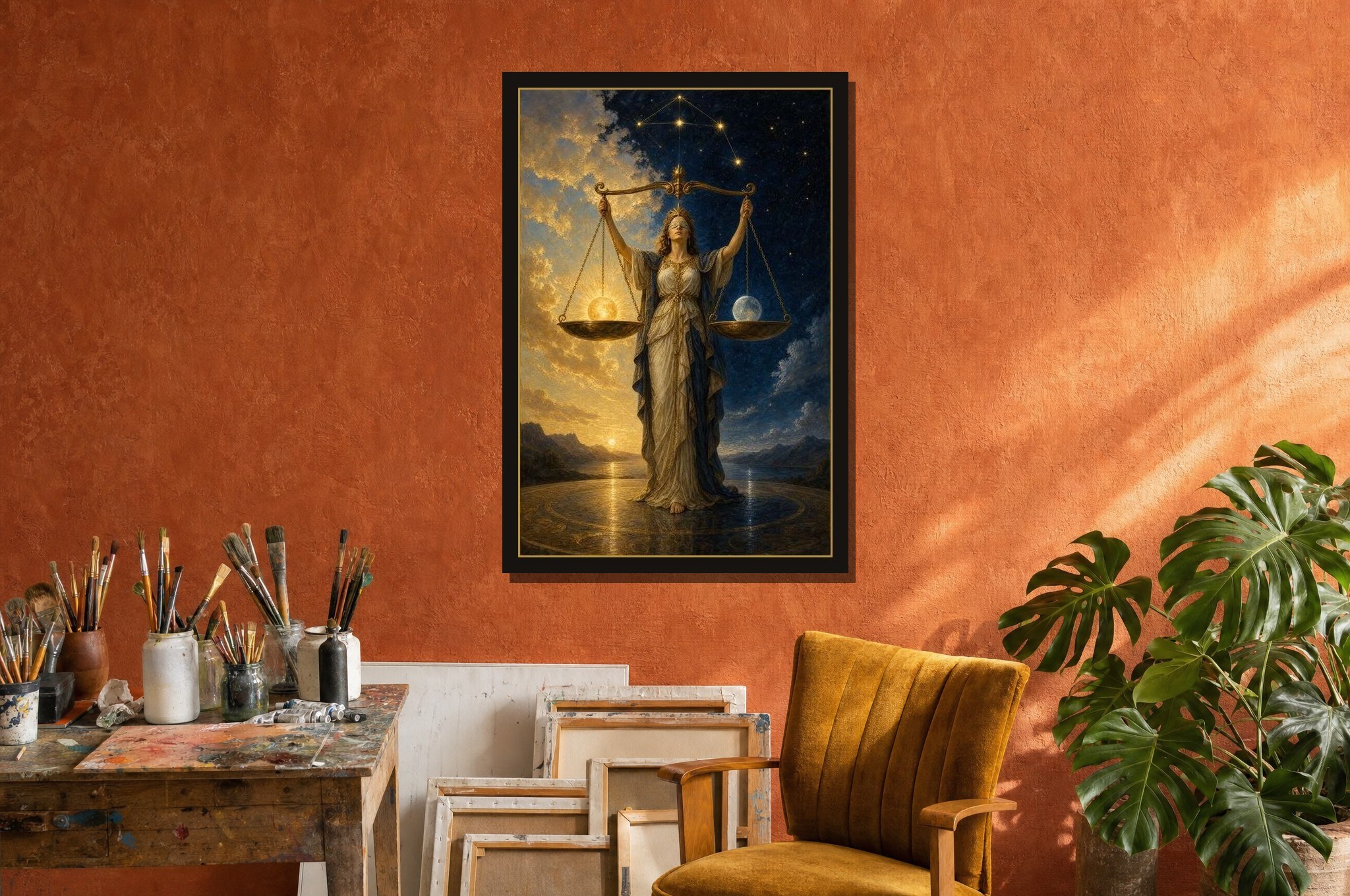 Libra hanging framed in a room