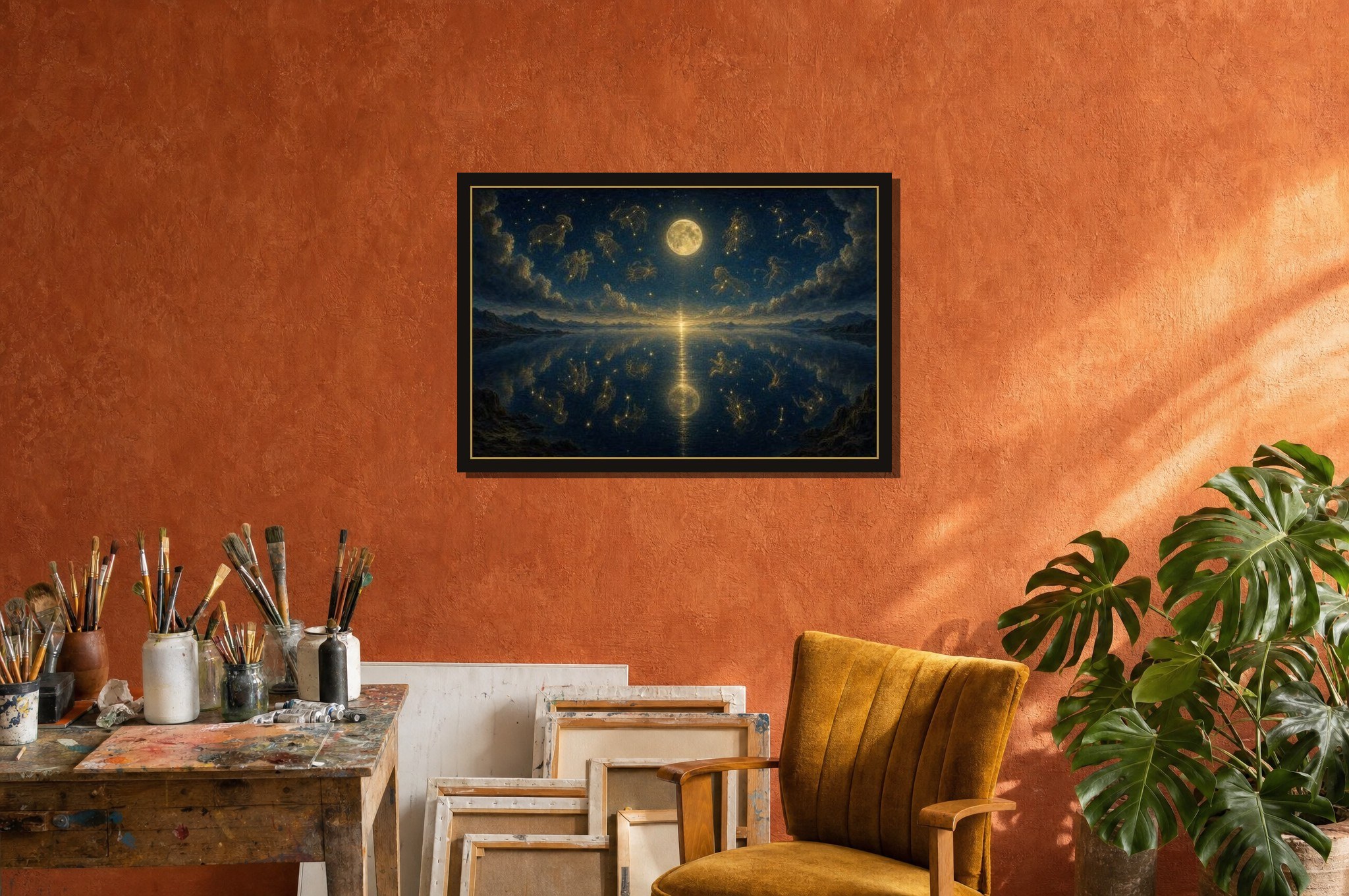The Night Sea hanging framed in a room